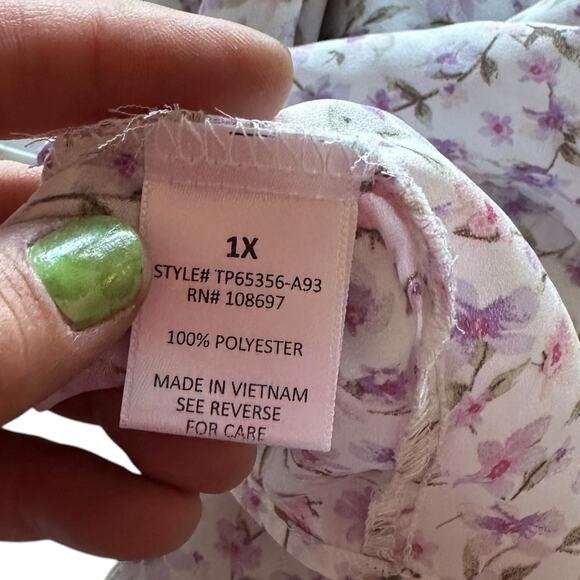 Womens Shirt 1X White Floral Spring Break Delicate Cottagecore Feminine Prairie - Picture 5 of 8